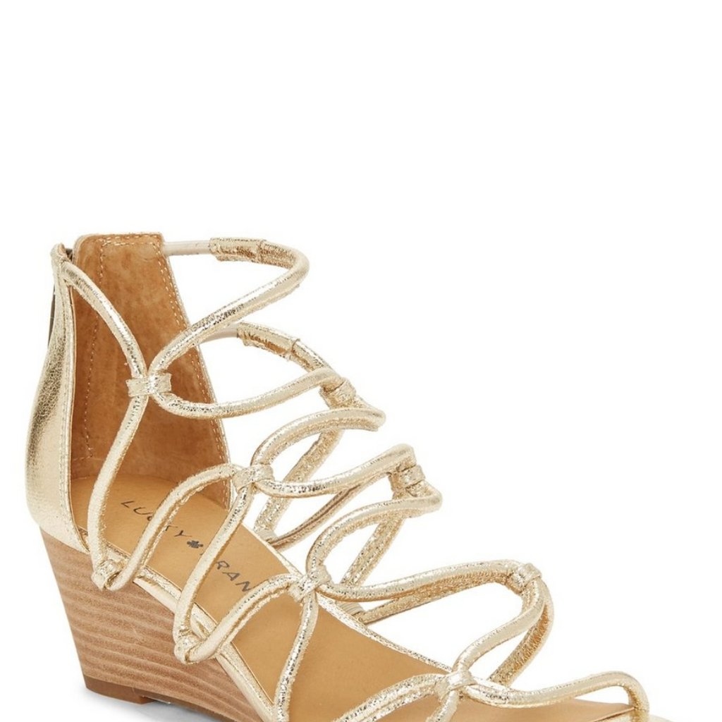 Nib Lucky Brand Lk Jilses Platinum Gladiator Wedge Sandals 8m